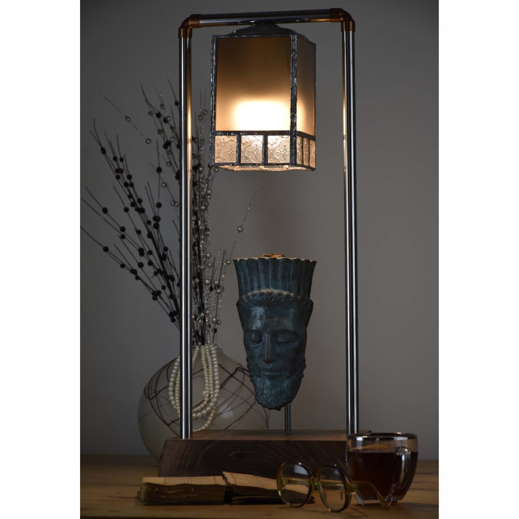 bronze Persian Achaemenid soldier lampshade with walnut wood