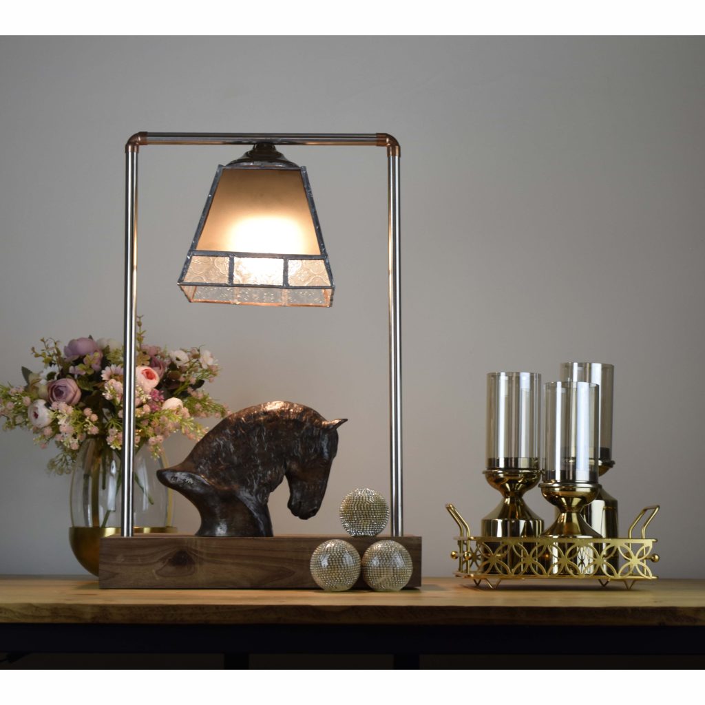 bronze horse lampshade with walnut wood